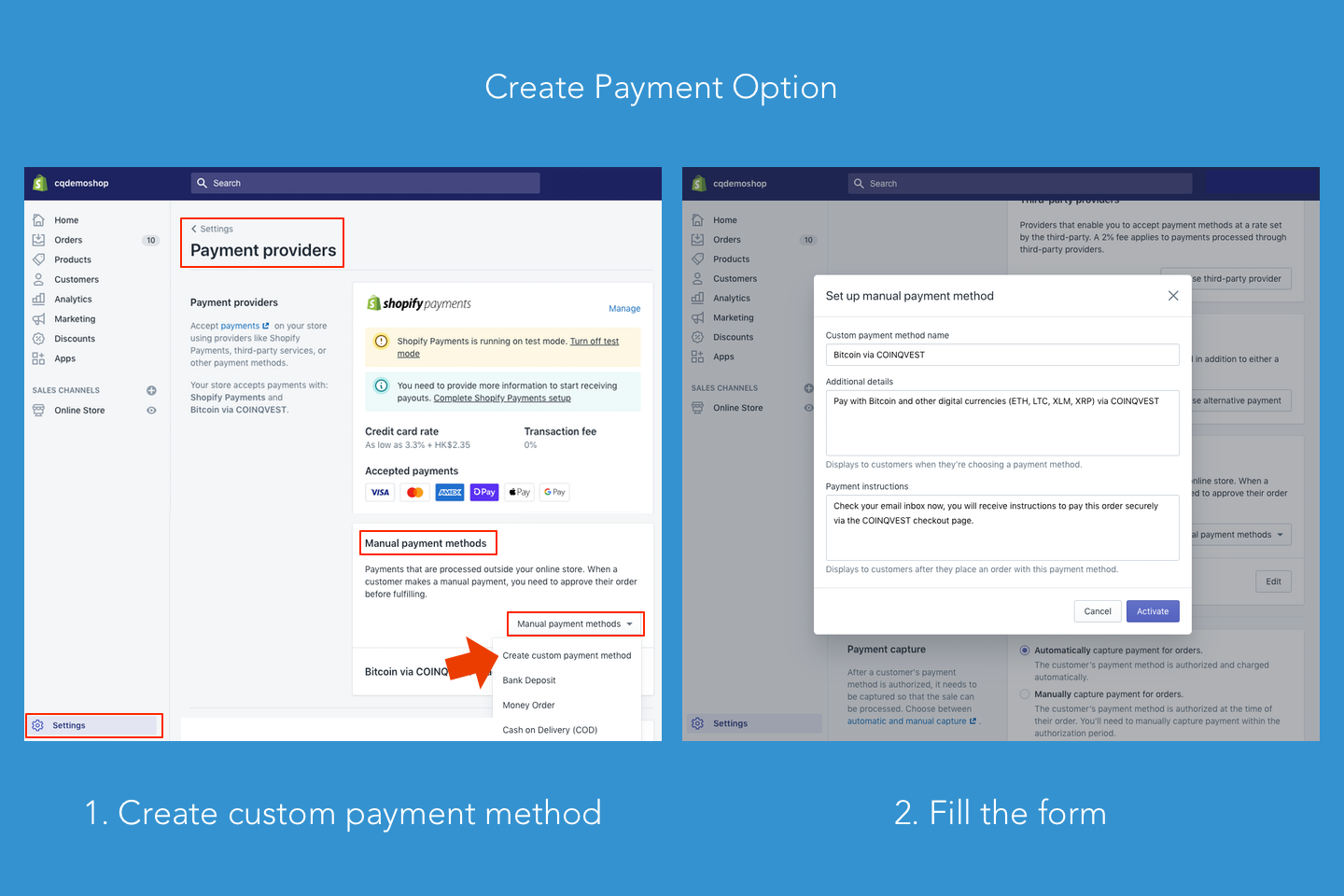 Create a payment option for COINQVEST