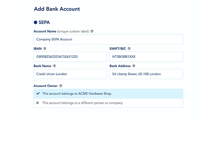 Screenshot: Initiate fund transfers to your SWIFT, SEPA, or PIX bank accounts immediately.