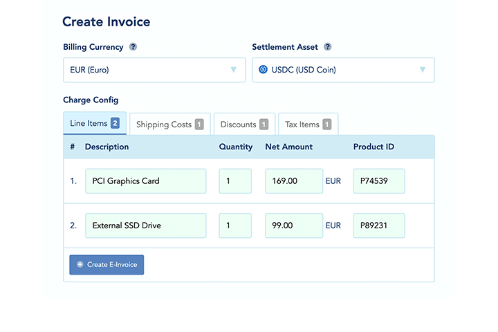 Screenshot: Build invoices with payment links and receive payment using your web browser or the API.